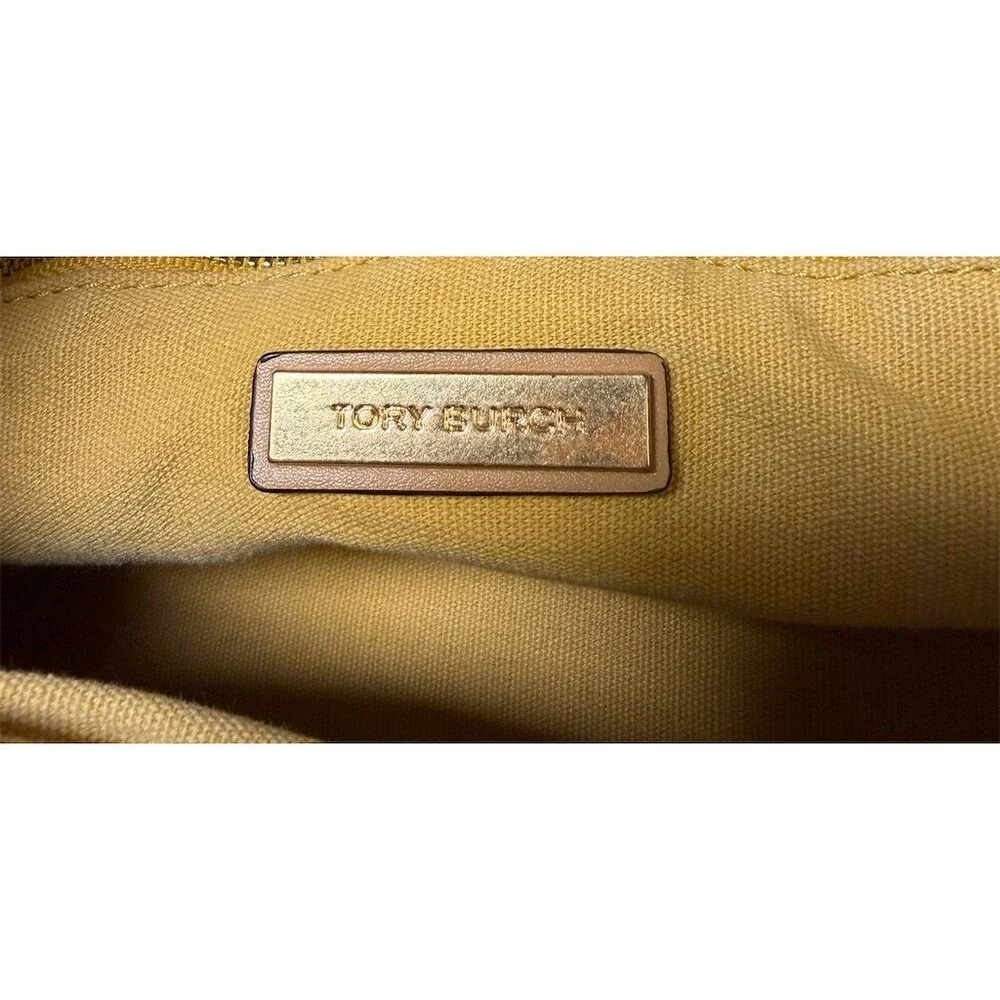 Tory Burch Miller Mini Canvas Tote Bag In Yellow Stripe With Leather Logo Charm